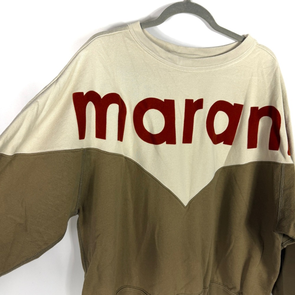 Isabel Marant Etoile Houston Sweatshirt Green Cream Logo Women Sz 44 FR / 12 US - Picture 5 of 10